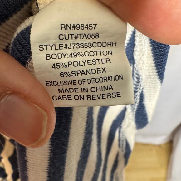 Eyeshadow Navy White Stripe Tie Front Tee Small Scallop Eyelet Sleeves - Picture 5 of 7